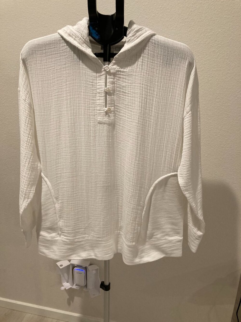 Pure Jill J. Jill White Crinkle Cotton Gauze Hooded Henley Top Size Medium